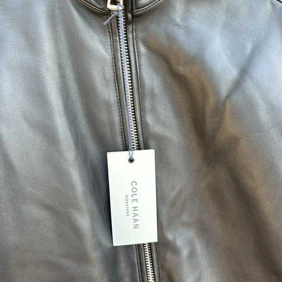 NWT Cole Haan Signature Men's Faux-Leather Jacket black Size Small moto full zip - Picture 4 of 11